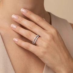 1.03 CT Marquise & Round Cut Lab Diamond Half Eternity Ring
