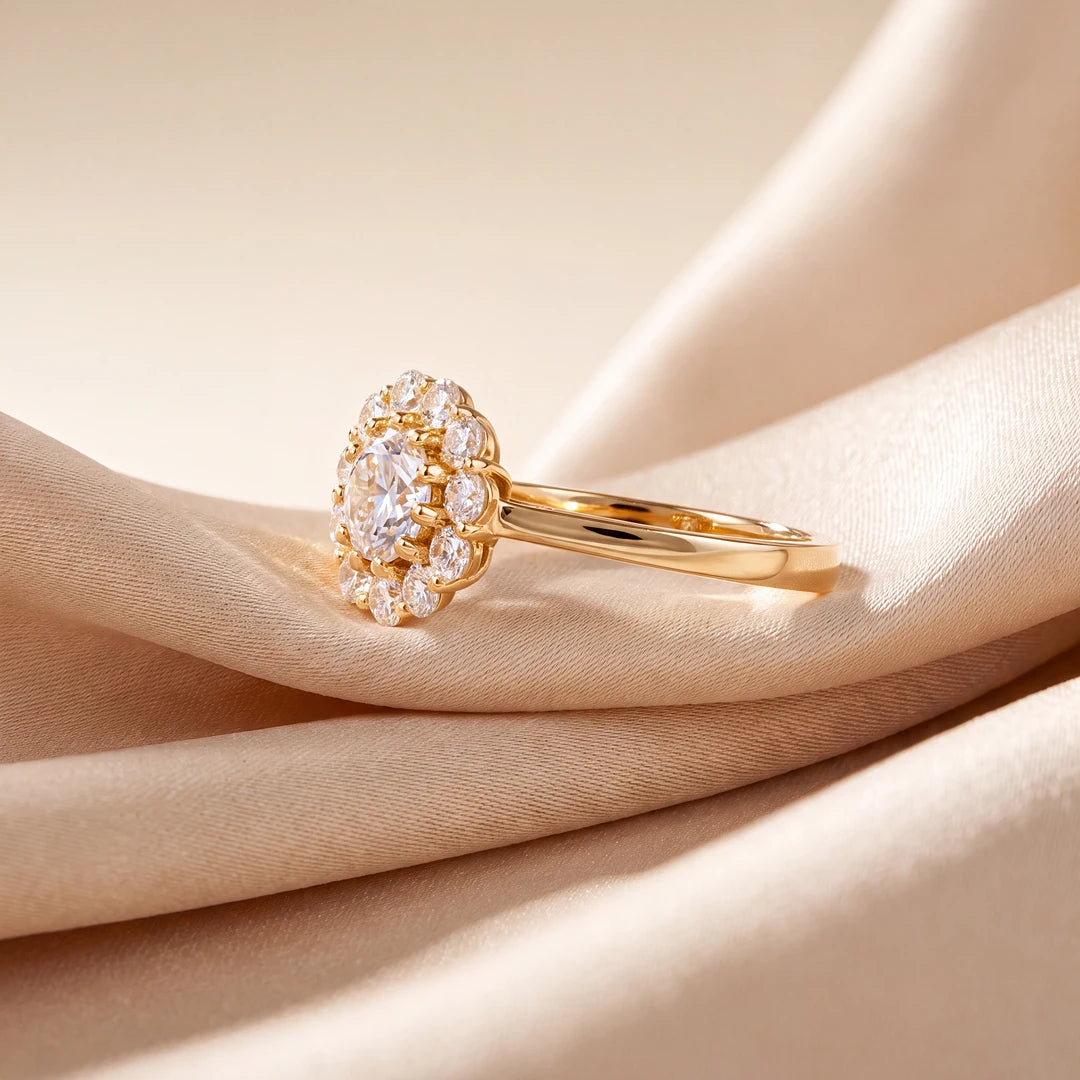 1.30 CT Round Halo Cluster Diamond Ring