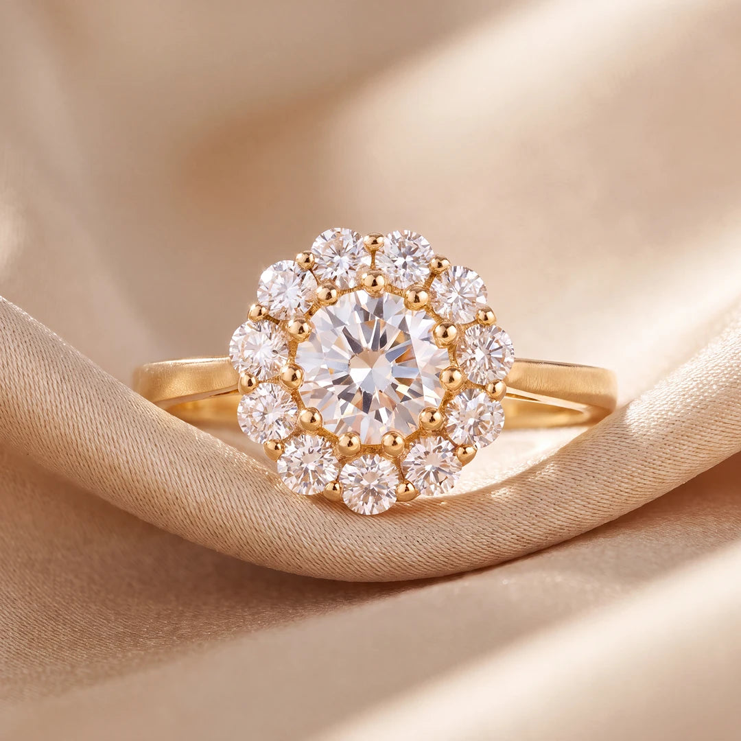1.30 CT Round Halo Cluster Diamond Ring