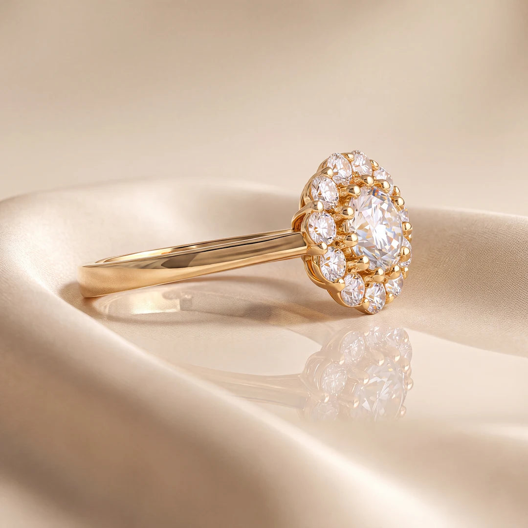 1.30 CT Round Halo Cluster Diamond Ring