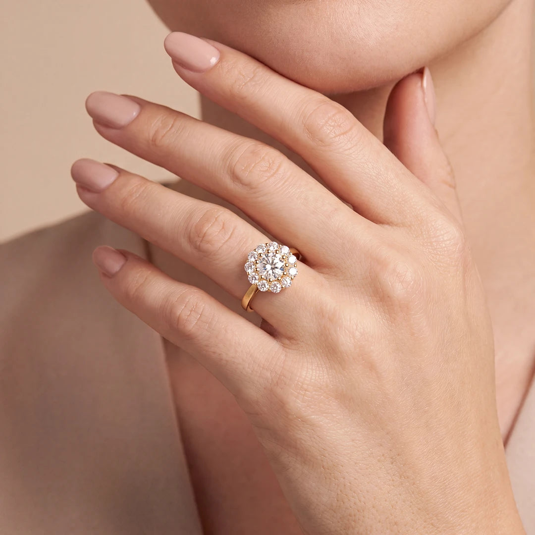 Lifestyle Image of 1.30 CT Round Halo Cluster Diamond Ring