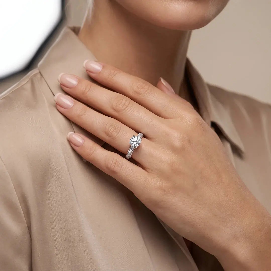 1.77 CT Round Solitaire Pavé Diamond Ring