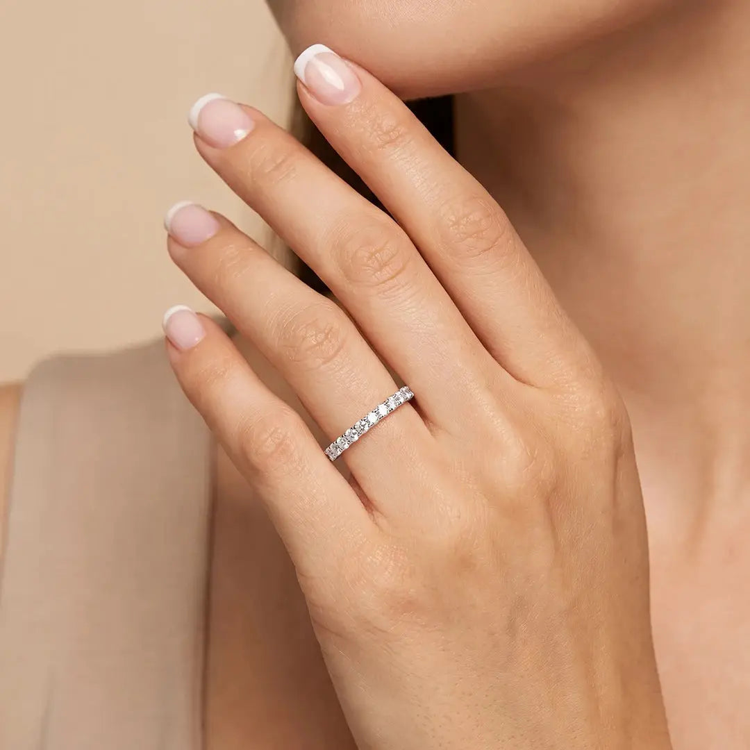 0.80 CT Round Cut Lab Diamond Half Eternity Ring