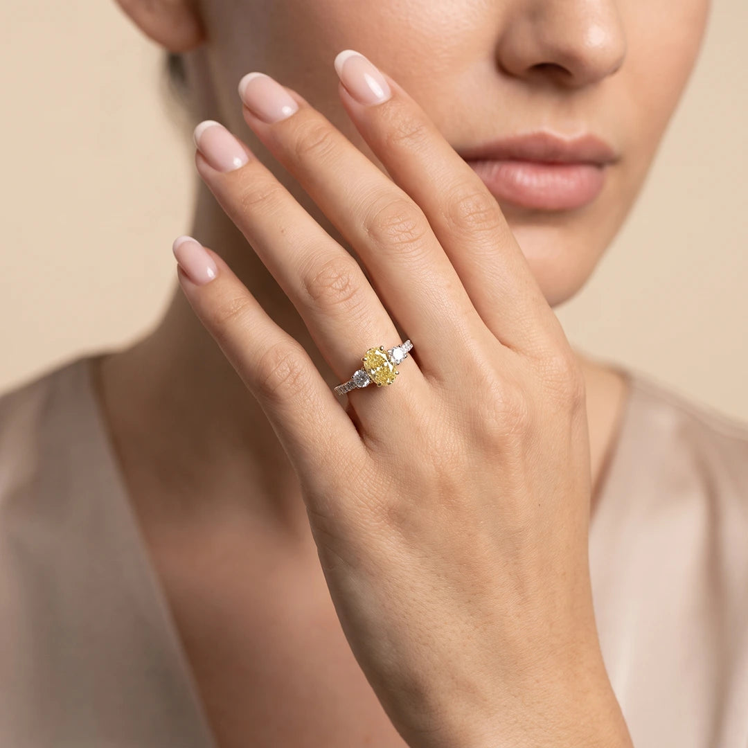 2.20 CT Three Stone Oval & Round Cut Ring With Side Diamonds