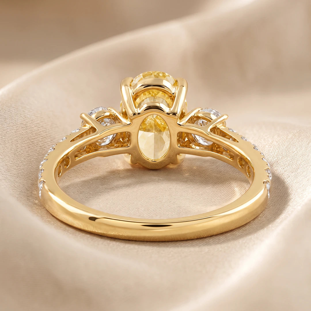 2.20 CT Three Stone Oval & Round Cut Ring With Side Diamonds