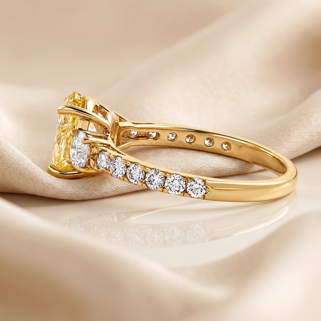 2.20 CT Three Stone Oval & Round Cut Ring With Side Diamonds
