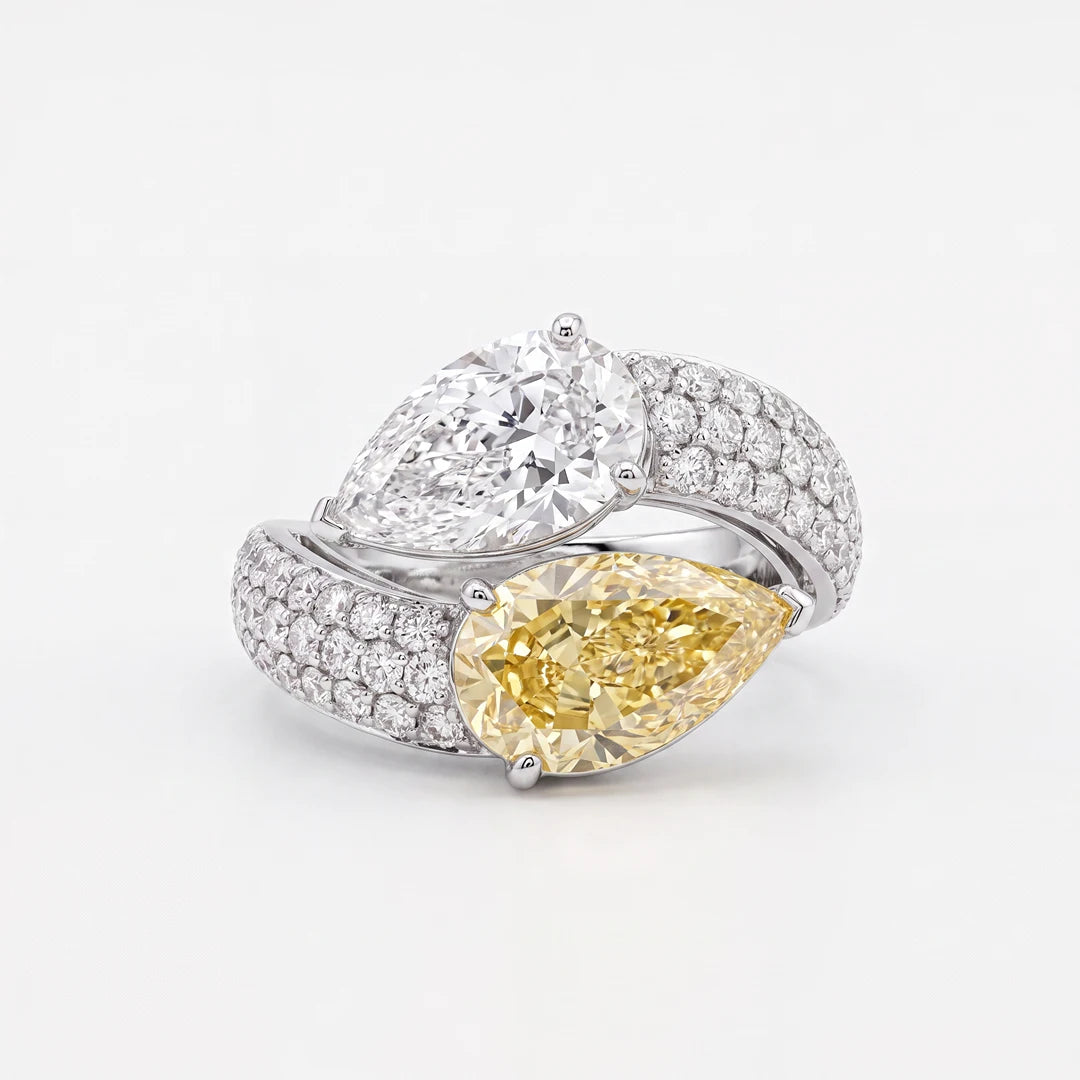 5.70 CT Pear Two-Tone Pavé Diamond Ring