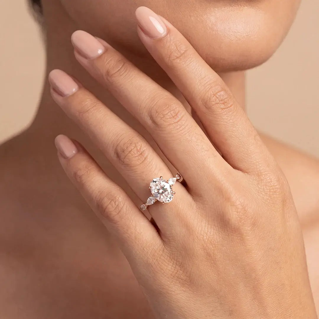 3.40 CT Oval Cut Ring with Marquise & Round Cut Side Diamonds