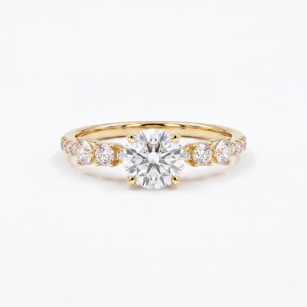 1.55 CT Solitaire Ring with Heart and Round Cut Side Diamonds
