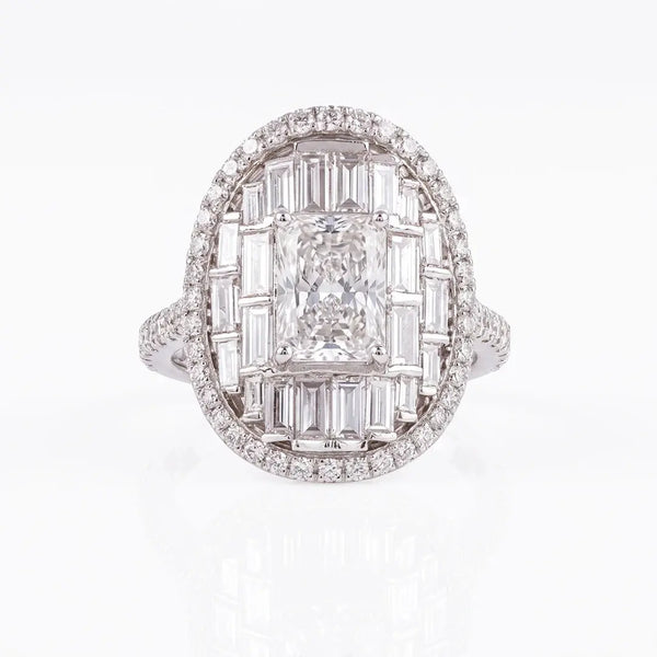 4.30 CT Radiant and Baguette Cut Diamond Illusion Cluster Ring