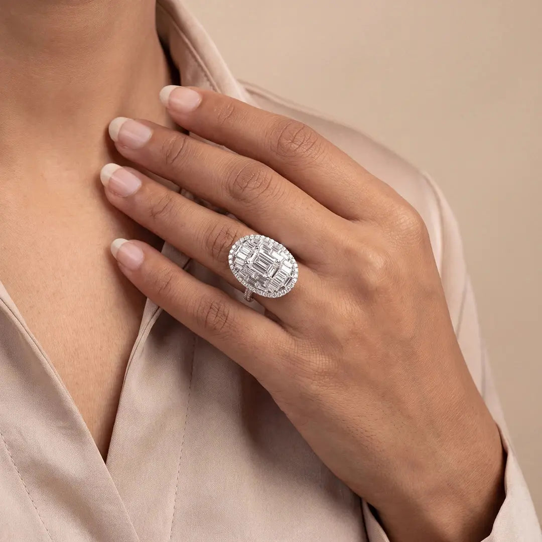 4.30 CT Radiant and Baguette Cut Diamond Illusion Cluster Ring