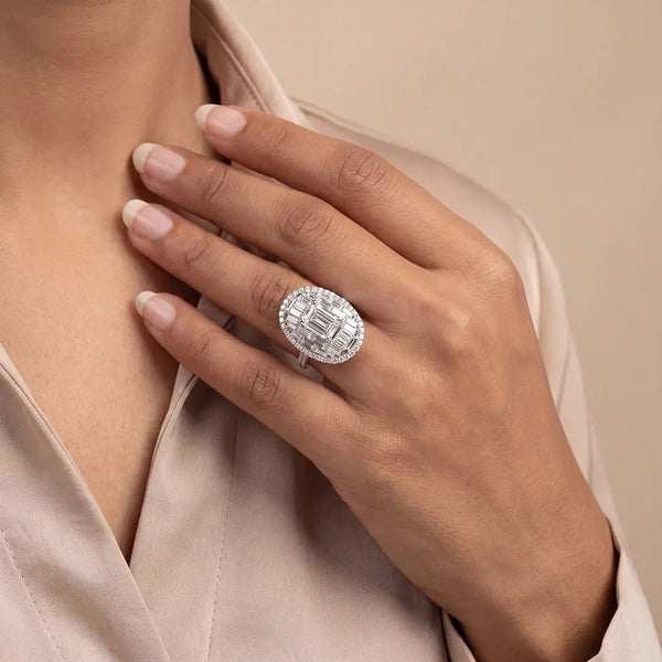 4.30 CT Radiant and Baguette Cut Diamond Illusion Cluster Ring