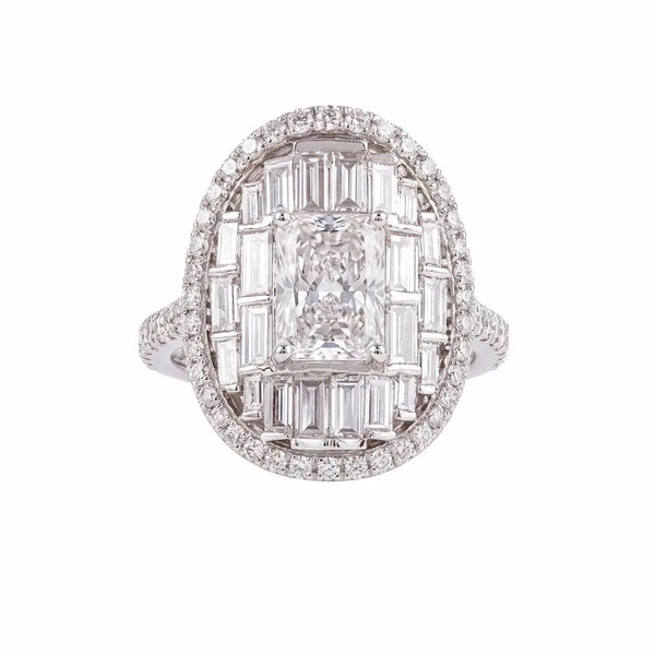 4.30 CT Radiant & Baguette Statement Diamond Ring