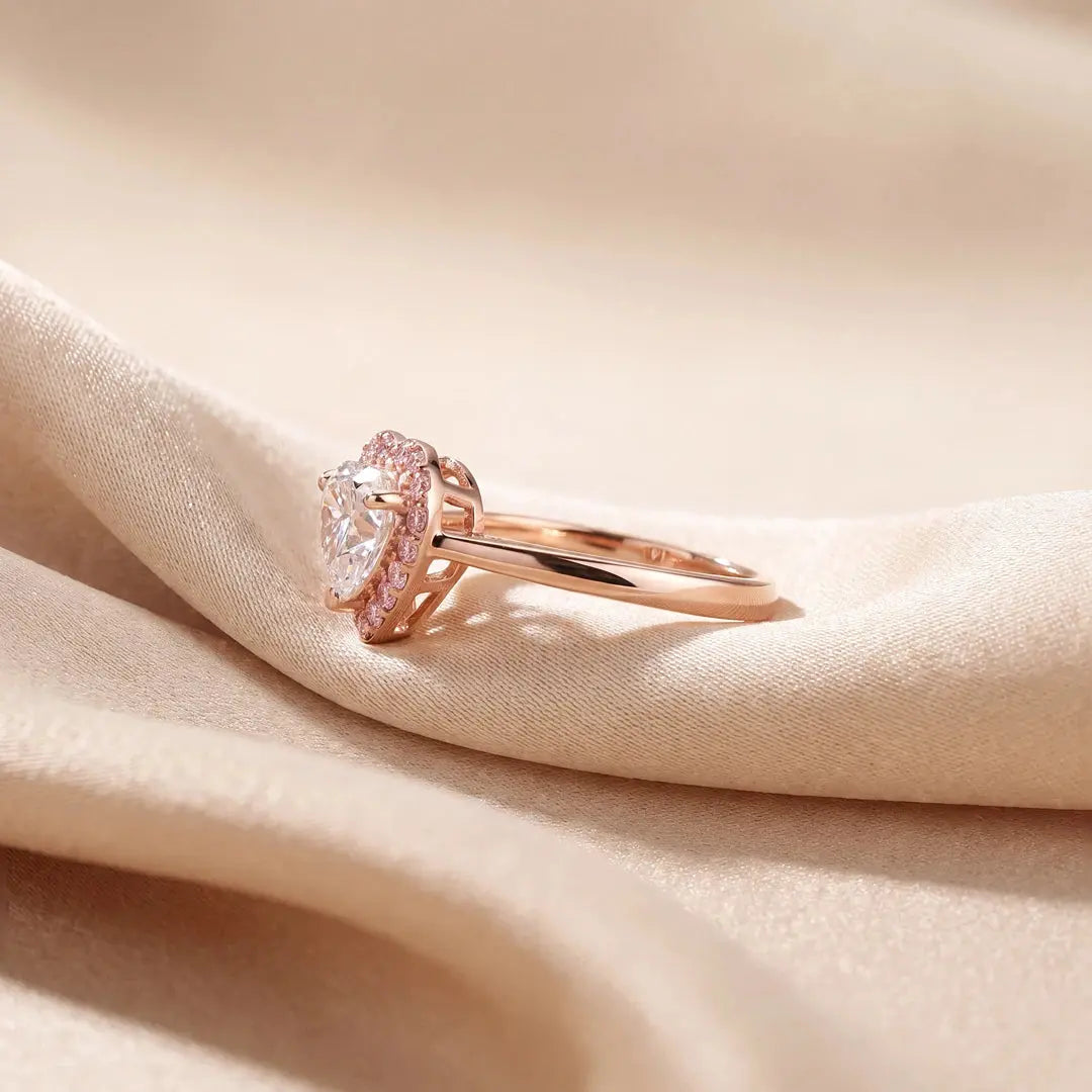 1.70 CT Heart Cut Pink Diamond Halo Ring