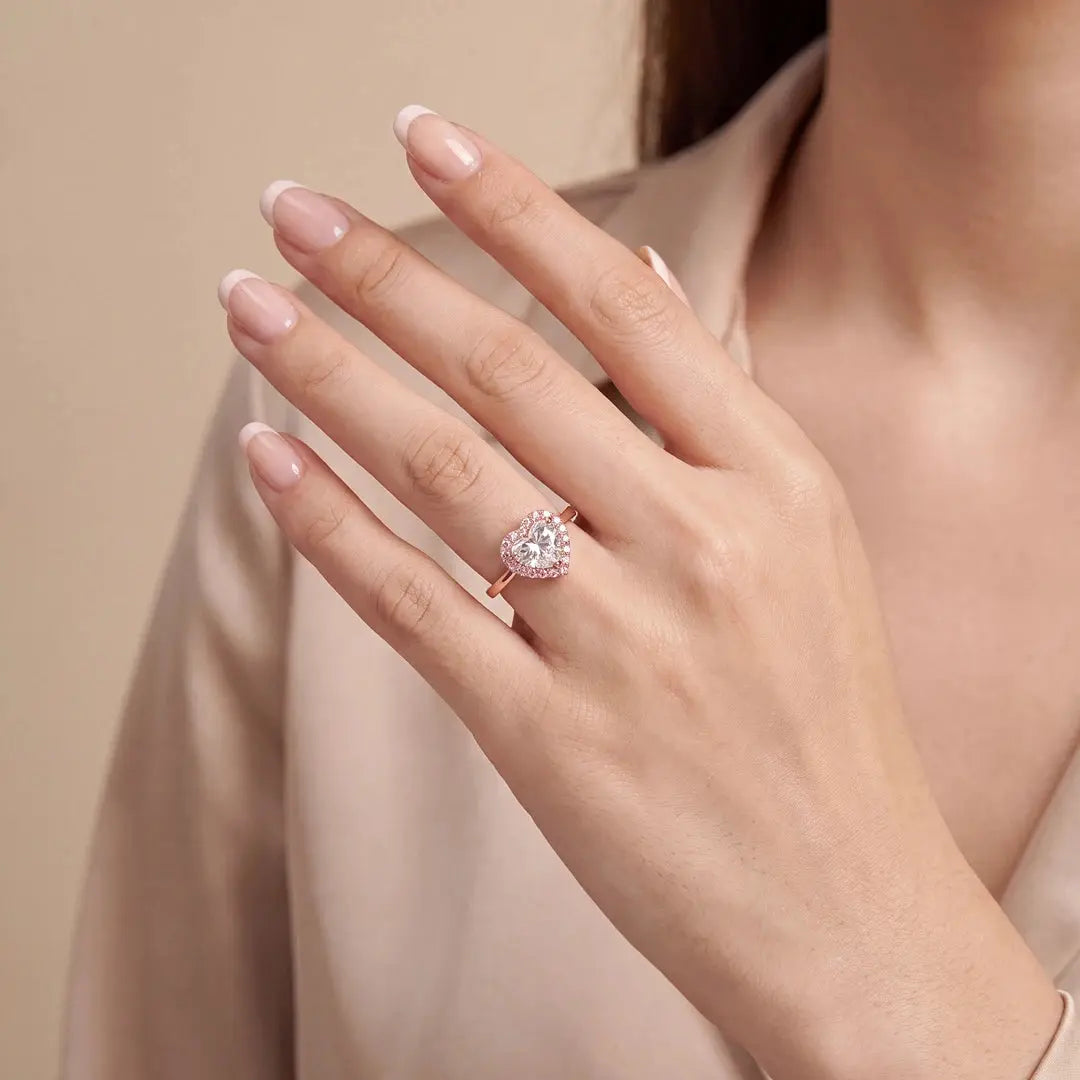 1.70 CT Heart Cut Pink Diamond Halo Ring lifestyle