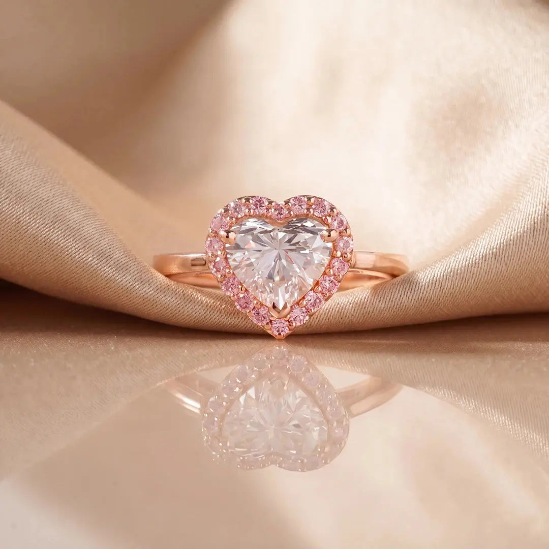 1.70 CT Heart Cut Pink Diamond Halo Ring