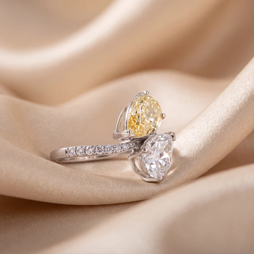 4.26 CT Pear Cut Two-Tone Bypass Diamond Ring