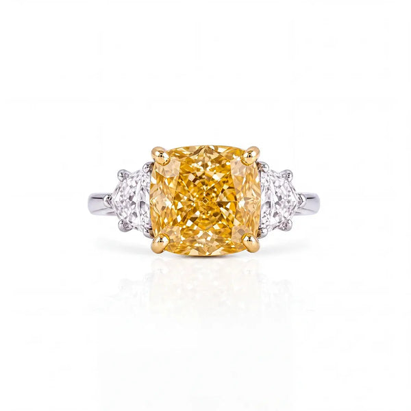 5.65 CT Three Stone Yellow Cushion Cut Diamond Trilogy Ring