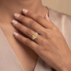 5.65 CT Three Stone Yellow Cushion Cut Diamond Trilogy Ring