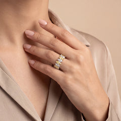 Lifestyle image of 3.15 CT Marquise Two-Tone Cluster Diamond Ring