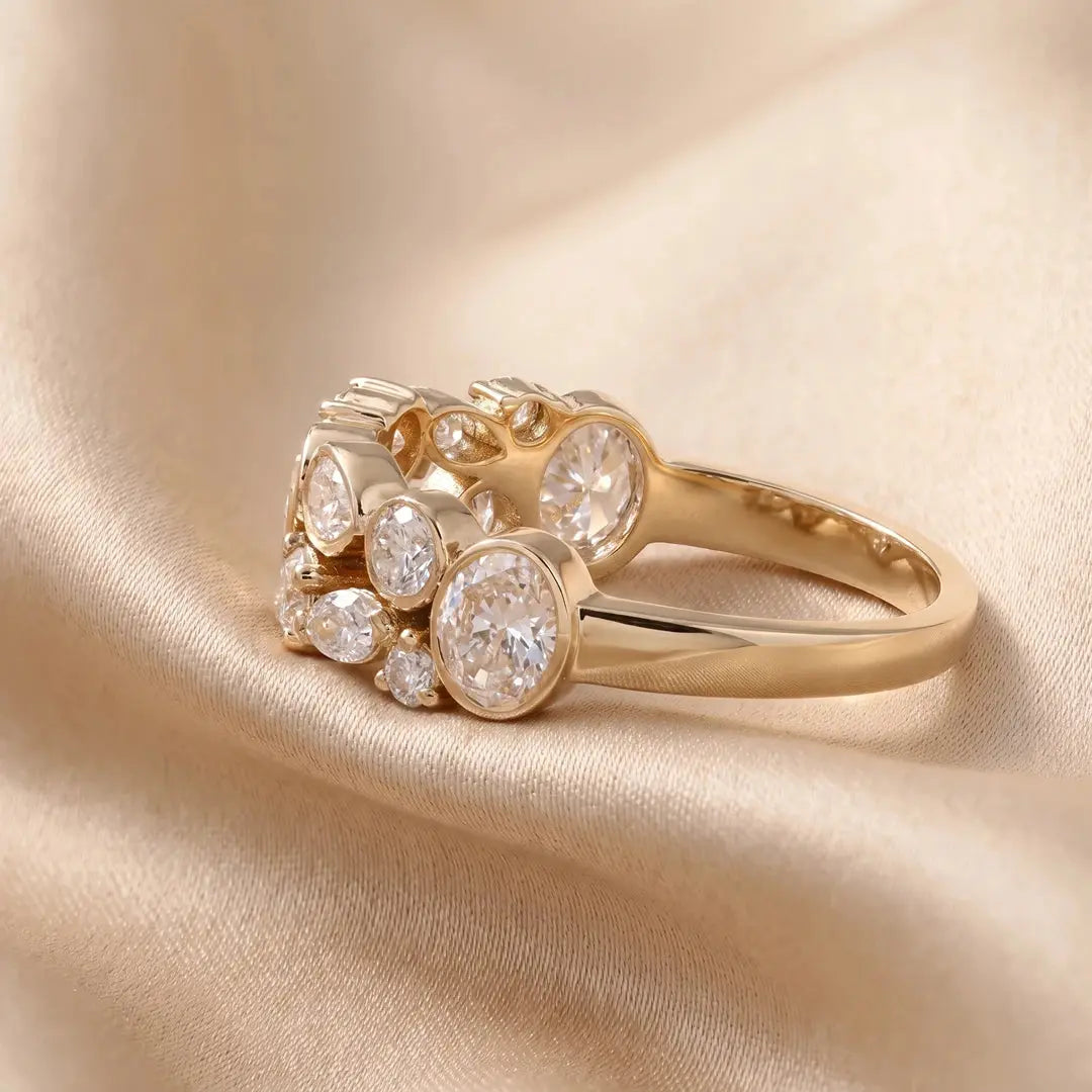 1.30 CT Multi Shape Diamond Cluster Ring in Bezel Setting