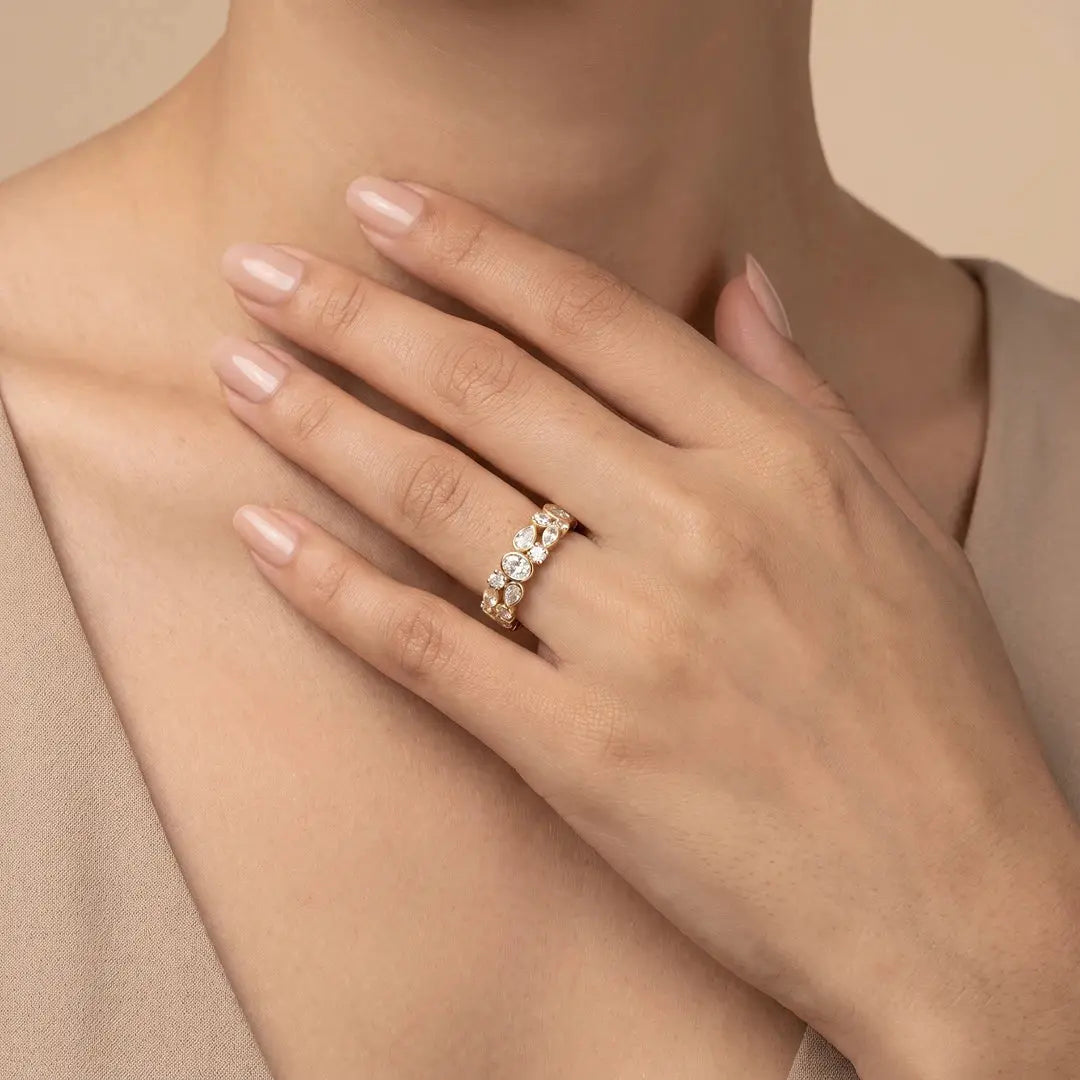 1.30 CT Multi Shape Diamond Cluster Ring in Bezel Setting
