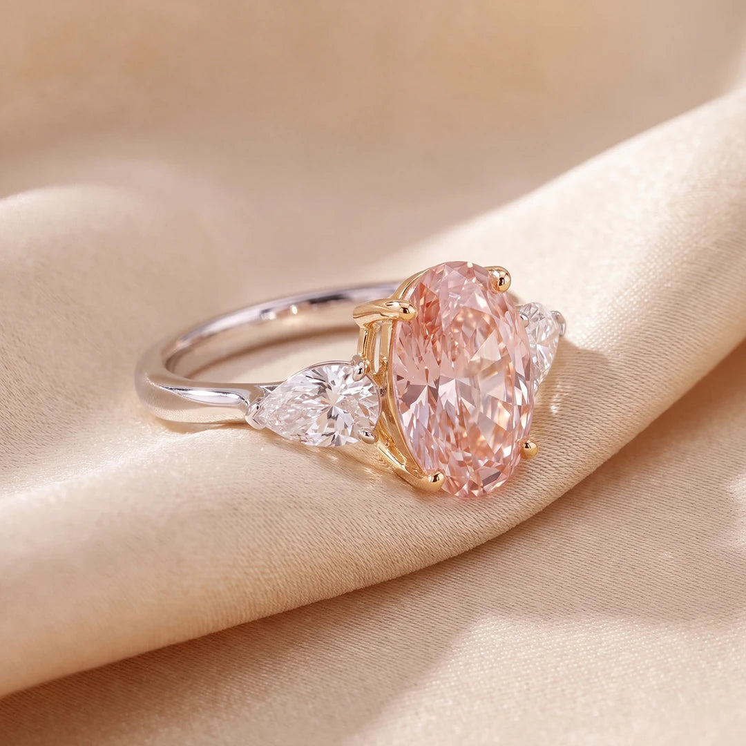 6.50 CT Oval Cut Pink Diamond Three Stone Ring