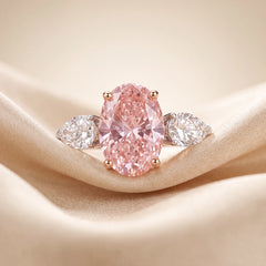 6.50 CT Oval Cut Pink Diamond Three Stone Ring