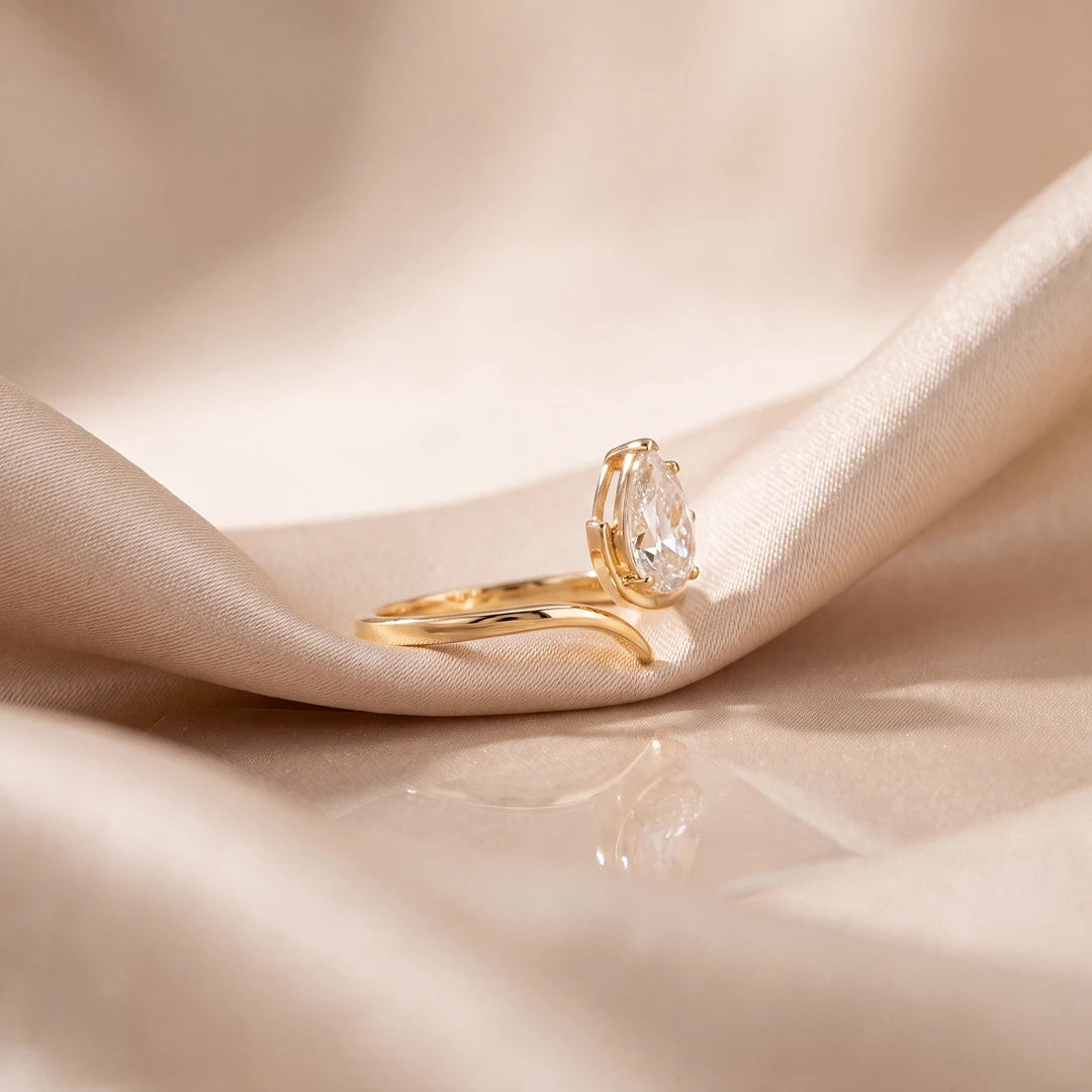 1.15 CT Pear Vine Accent Diamond Ring
