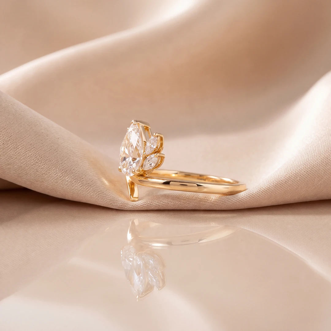 1.15 CT Pear Vine Accent Diamond Ring