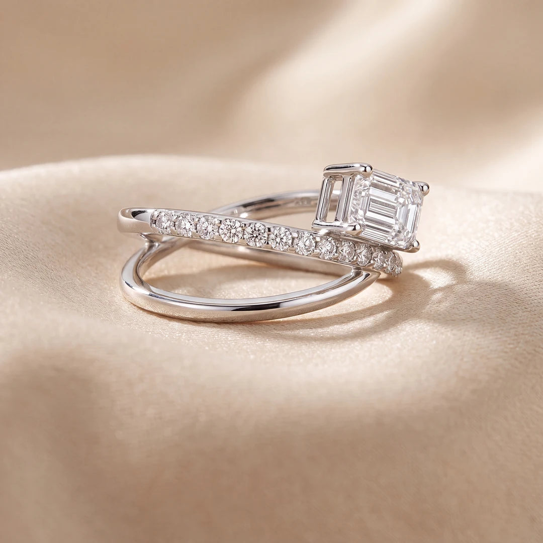 1.25 CT Emerald Crossover Pavé Ring