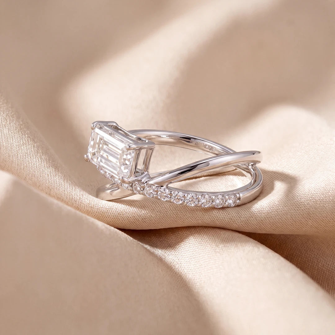 1.25 CT Emerald Crossover Pavé Ring