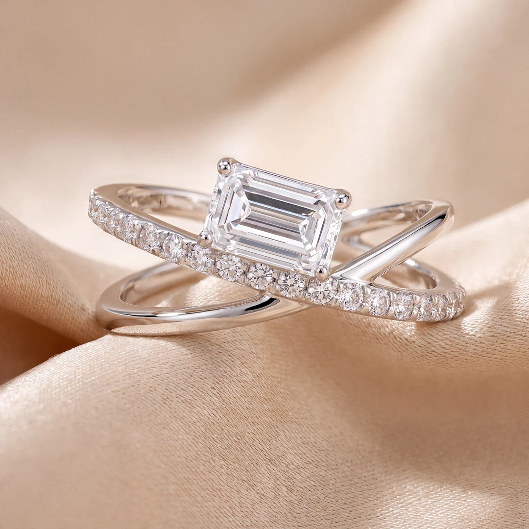 1.25 CT Emerald Crossover Pavé Ring