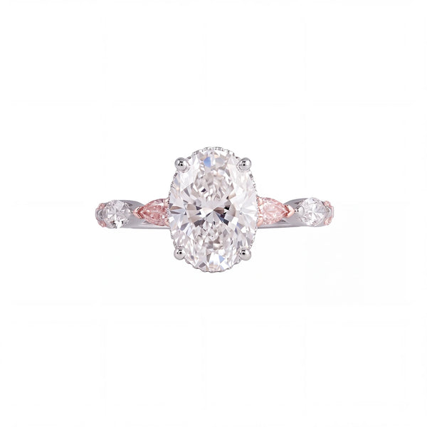 3.85 CT Oval Cut Hidden Halo Ring with Pink and White Diamonds
