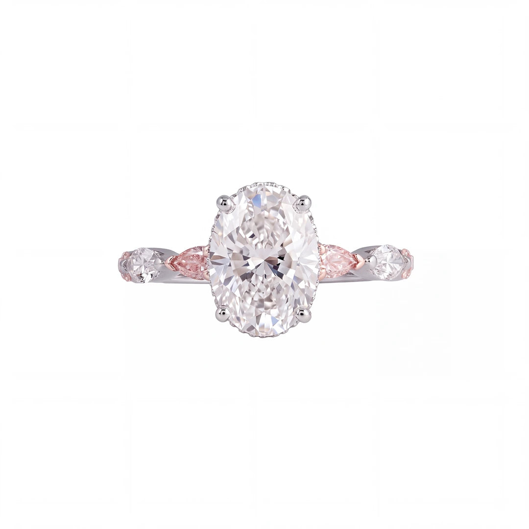 3.85 CT Oval Cut Hidden Halo Ring with Pink and White Diamonds