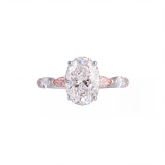 3.85 CT Oval Cut Hidden Halo Ring with Pink and White Diamonds