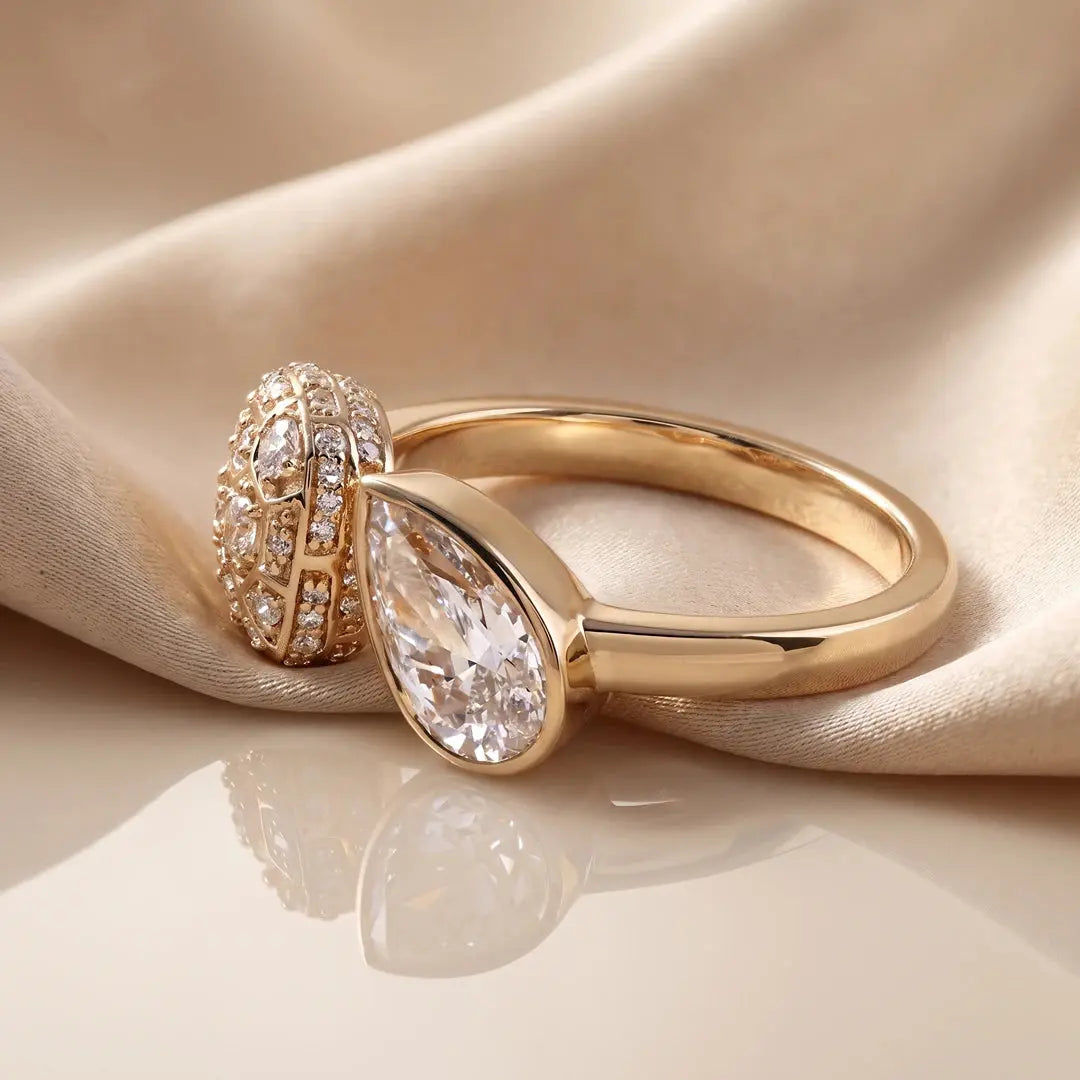 1.40 CT Toi et Moi Pear and Round Cut Diamond Open Ring