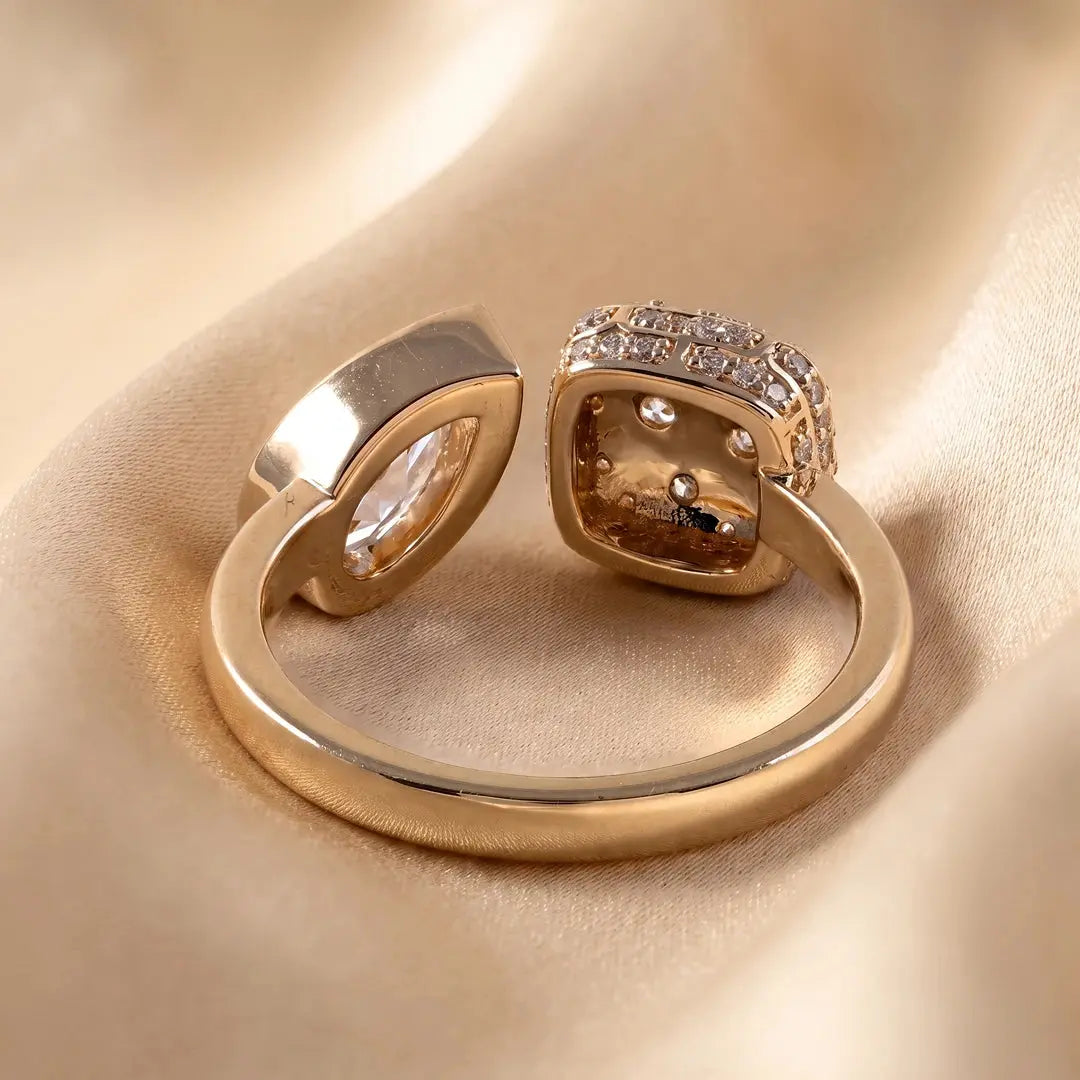 1.40 CT Toi et Moi Pear and Round Cut Diamond Open Ring