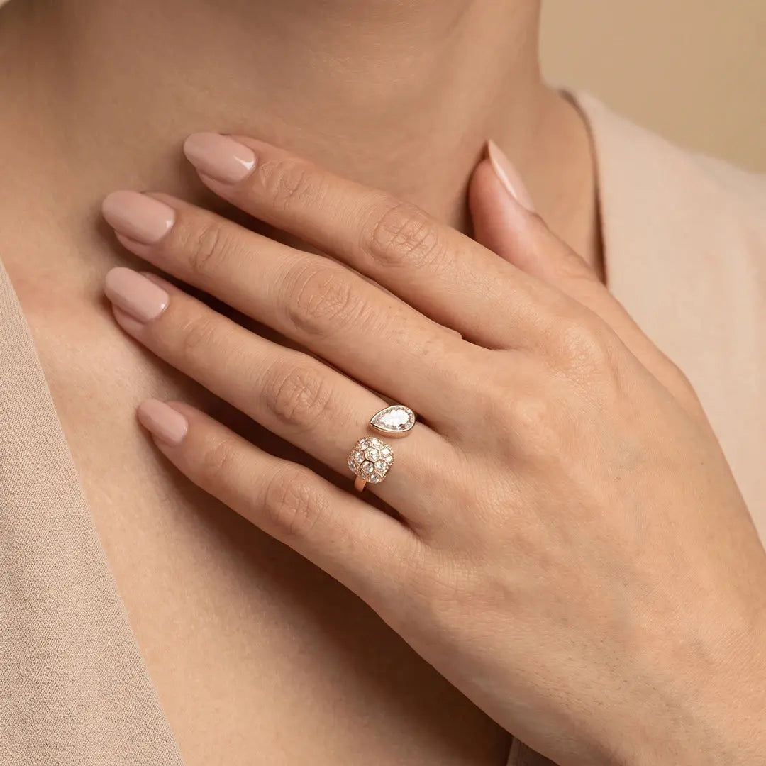 1.40 CT Toi et Moi Pear and Round Cut Diamond Open Ring