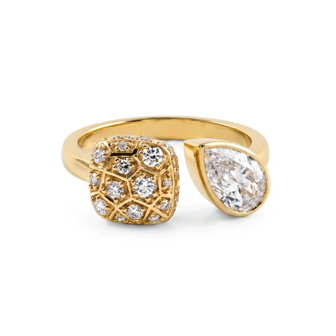 1.40 CT Toi et Moi Pear and Round Cut Diamond Open Ring