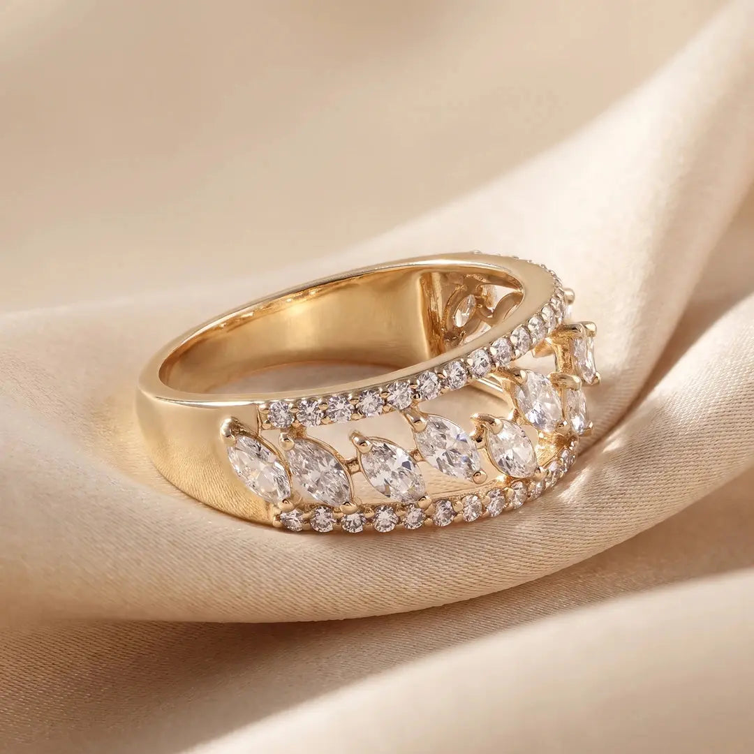 1.10 CT Multi Row Marquise and Round Diamond Ring