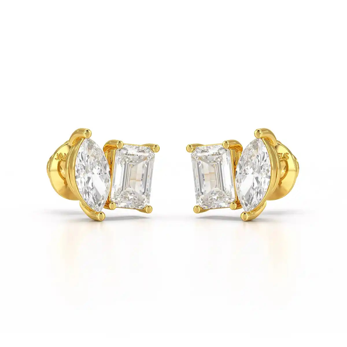 2.1 CT Emerald and Marquise Cut Lab Diamond Duo Stud Earring