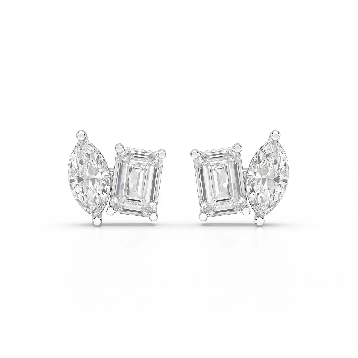 2.1 CT Emerald and Marquise Cut Lab Diamond Duo Stud Earring
