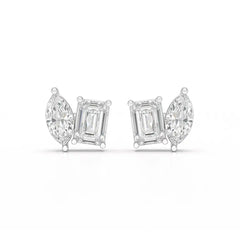 2.1 CT Emerald and Marquise Cut Lab Diamond Duo Stud Earring