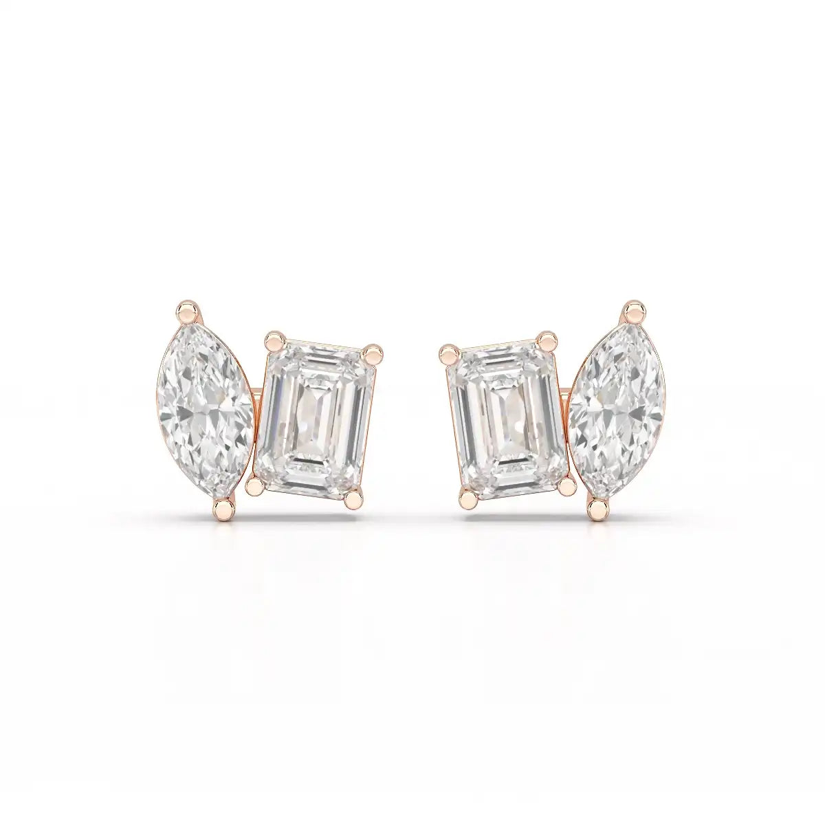 2.1 CT Emerald and Marquise Cut Lab Diamond Duo Stud Earring