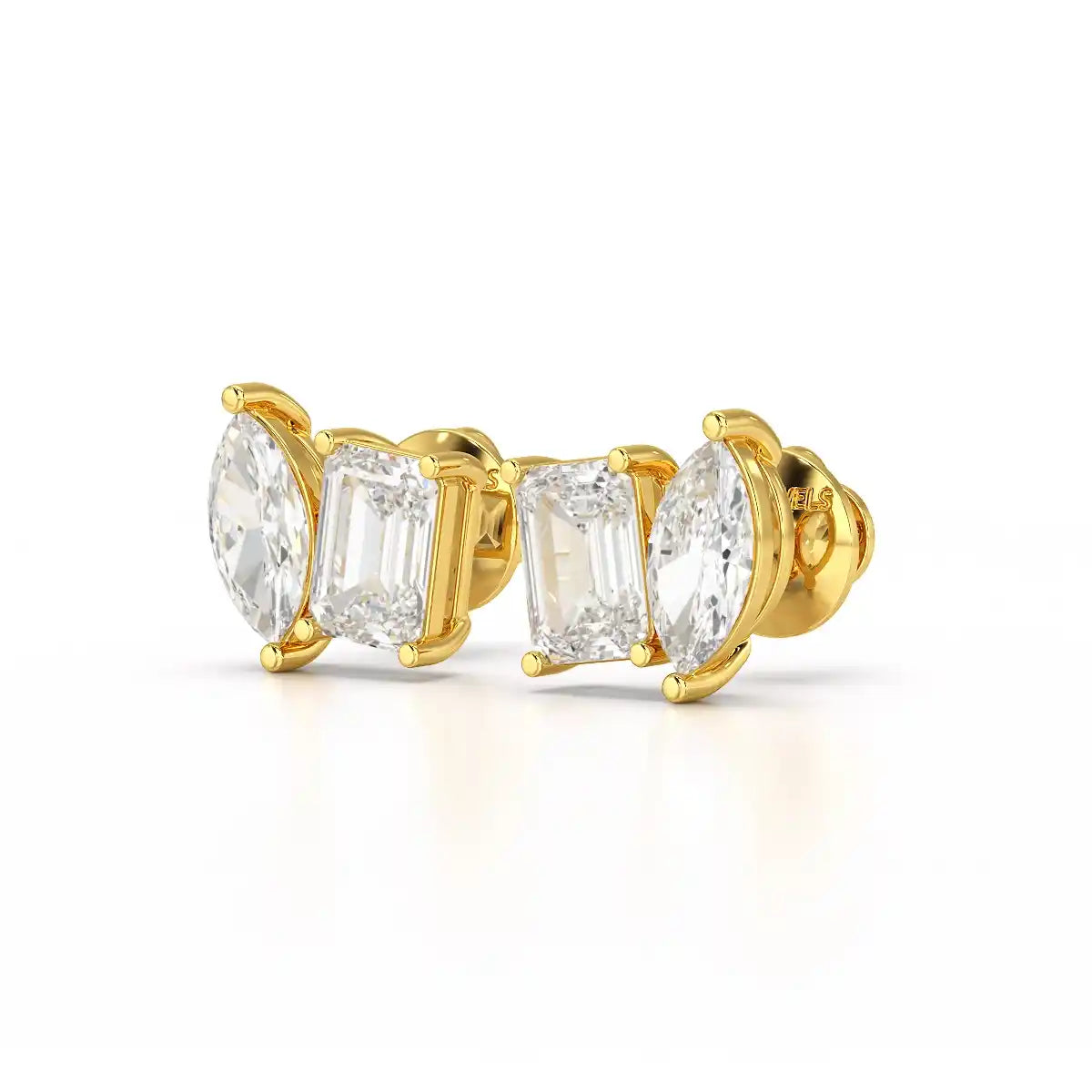 2.1 CT Emerald and Marquise Cut Lab Diamond Duo Stud Earring