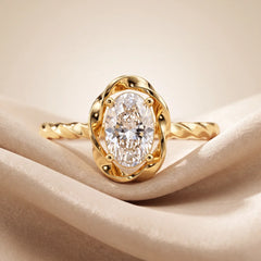 1.05 CT Oval Ribbon Twist Solitaire Diamond Ring