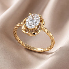 1.05 CT Oval Ribbon Twist Solitaire Diamond Ring