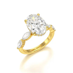 3.40 CT Oval Cut Ring with Marquise & Round Cut Side Diamonds Jama Jewels