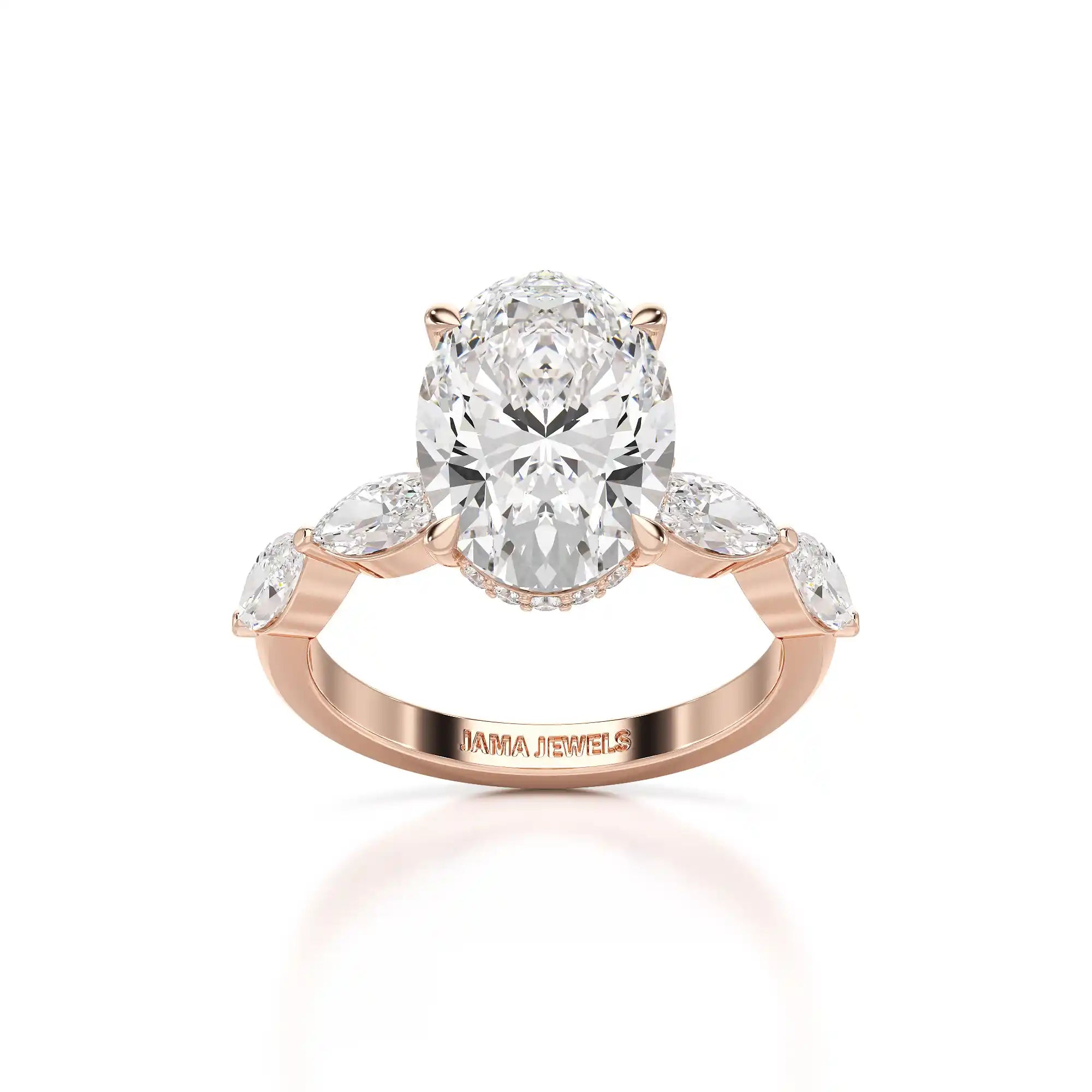 3.40 CT Oval Cut Ring with Marquise & Round Cut Side Diamonds
